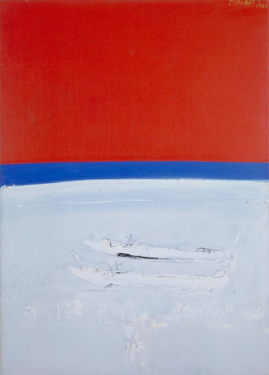 Horizon en boot, schilderij van Srihadi Soedarsono