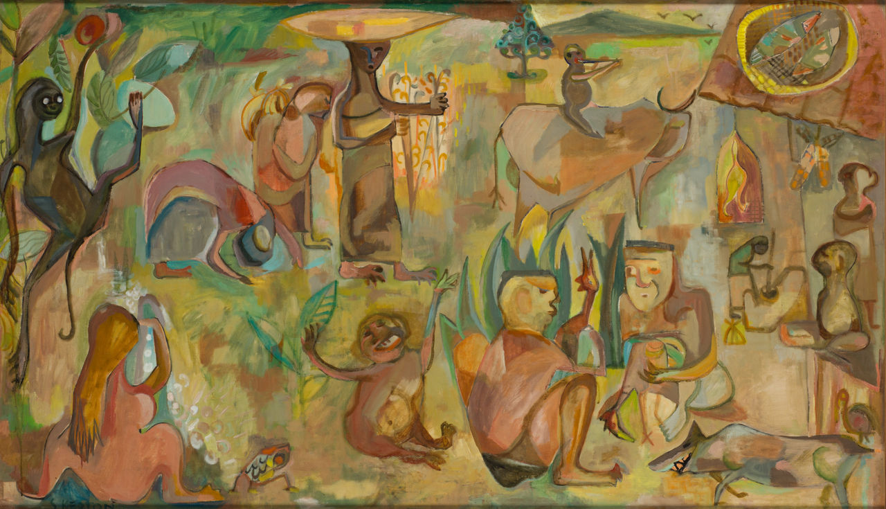 Dorpsleven, schilderij van Sudjana Kerton