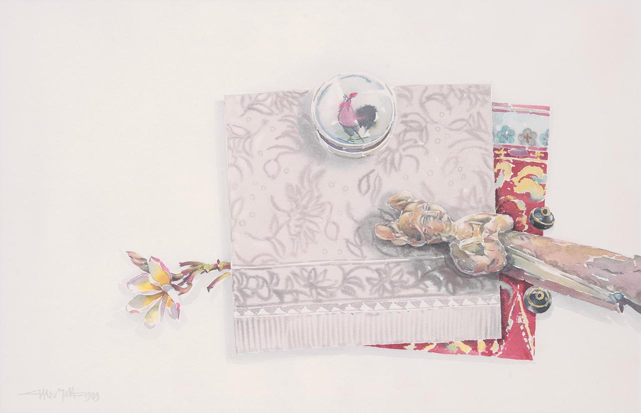 Sauce Plate, Terra-cotta Lady and Batik