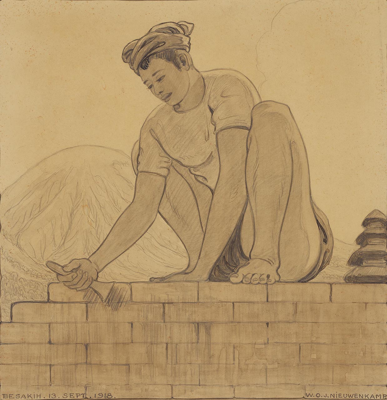 Mason Restoring the Temple in Besakih