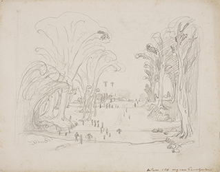 En plein air drawing of Sanur beach during the landing operation (recto) & River crossing of Toekad Badung near dessa Pametjoetan (verso)