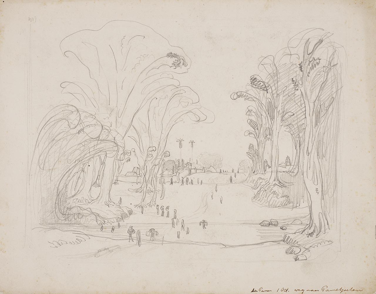 En plein air drawing of Sanur beach during the landing operation (recto) & River crossing of Toekad Badung near dessa Pametjoetan (verso)