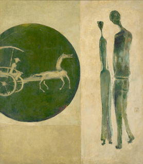 Untitled (Two Standing Figures with Horse Carriage)