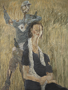 Woman Sitting in Front of Scarecrow II