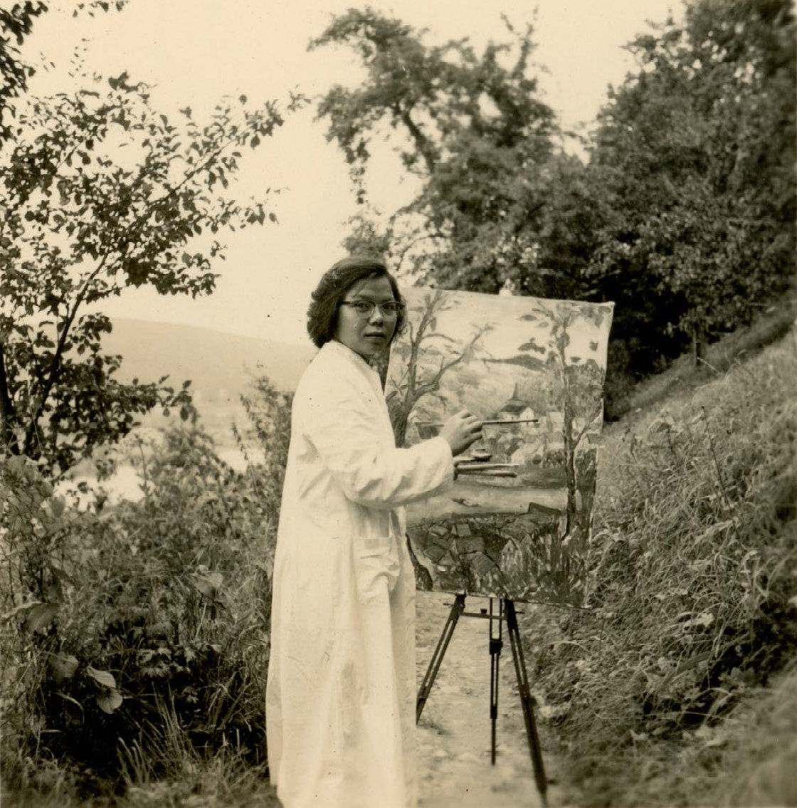 Lai painting in Germany, 1955. She also travelled to England, the Netherlands, Spain, Italy and Greece.