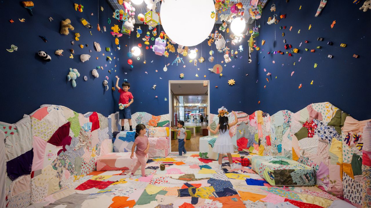 Children playing at art installation at Galley Children's Biennale 2025 edition.