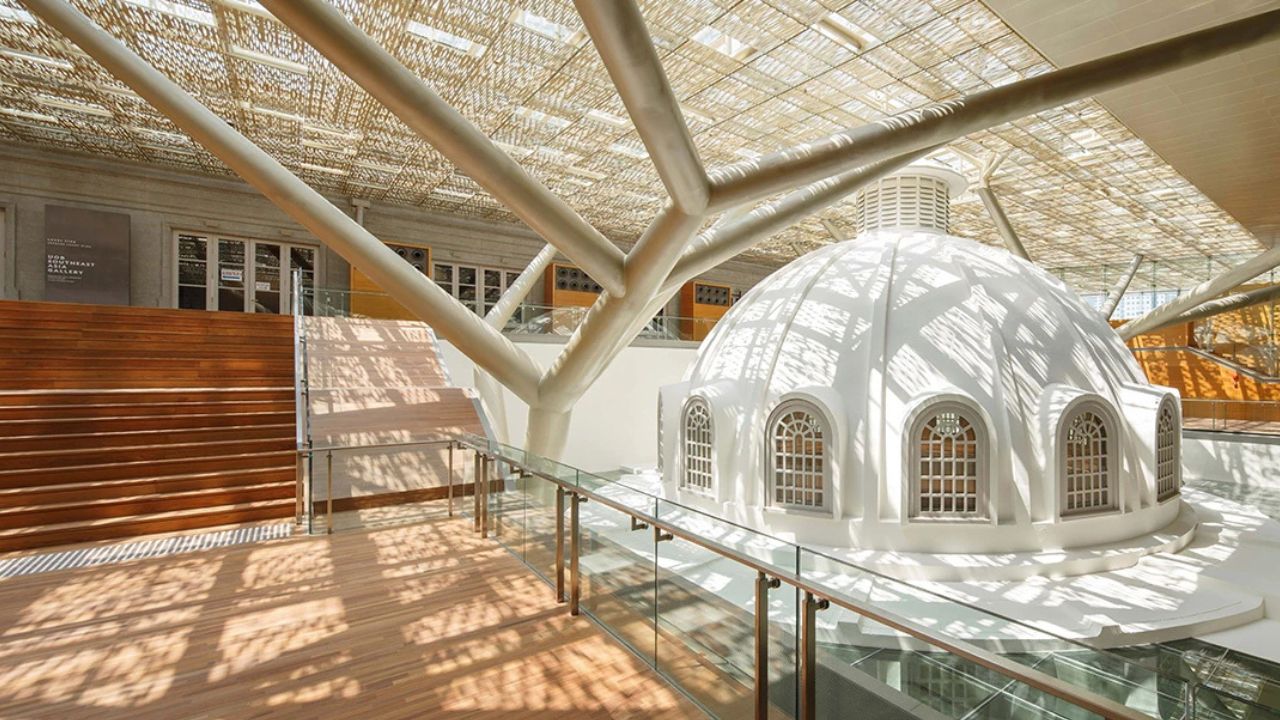 Supreme Court Terrace with natural sunlight filtering through rooftop overlooking Rotunda dome