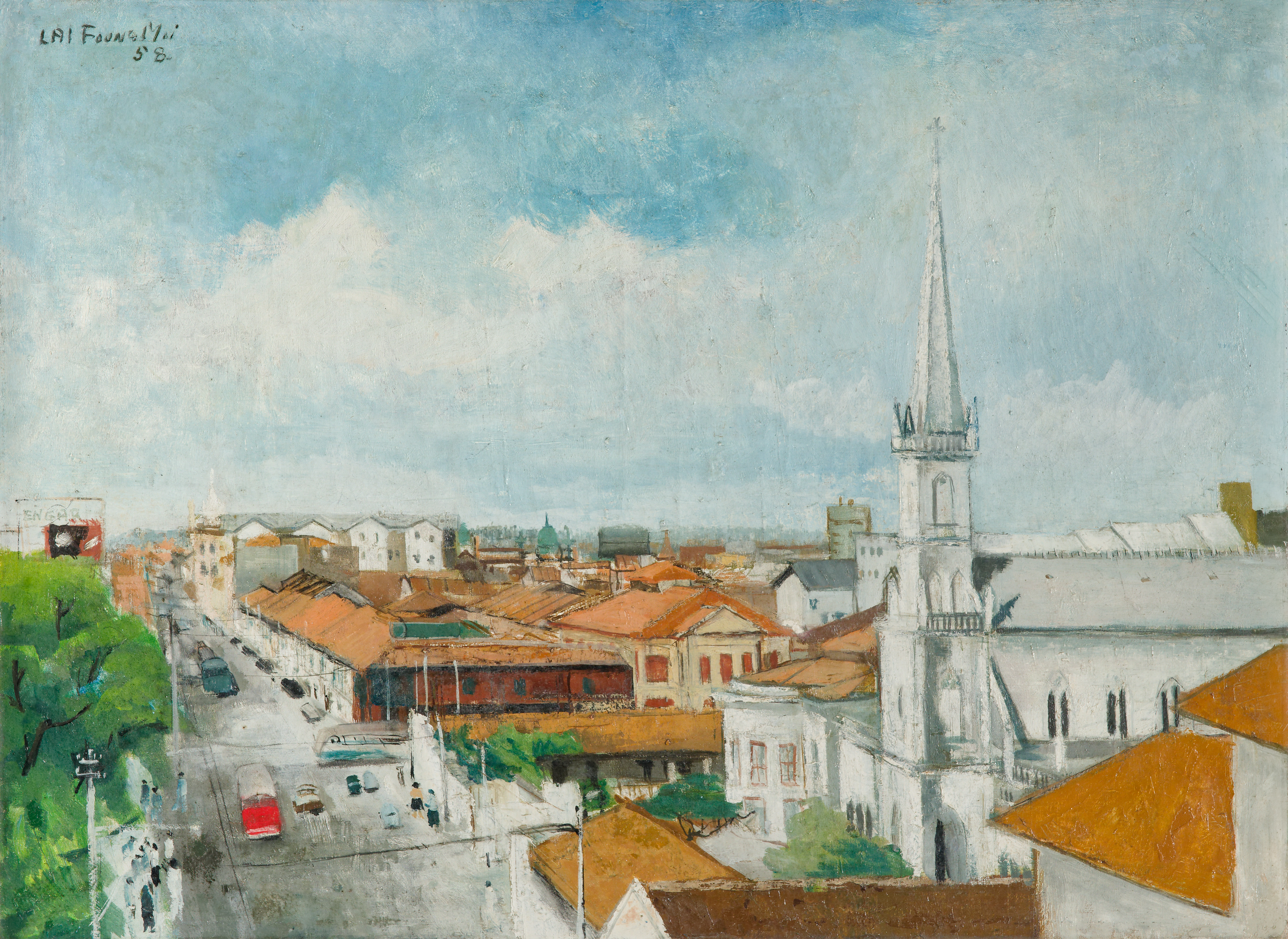 Singapore Street Scene (Looking along Victoria Street with the Convent Chapel in the Corner)