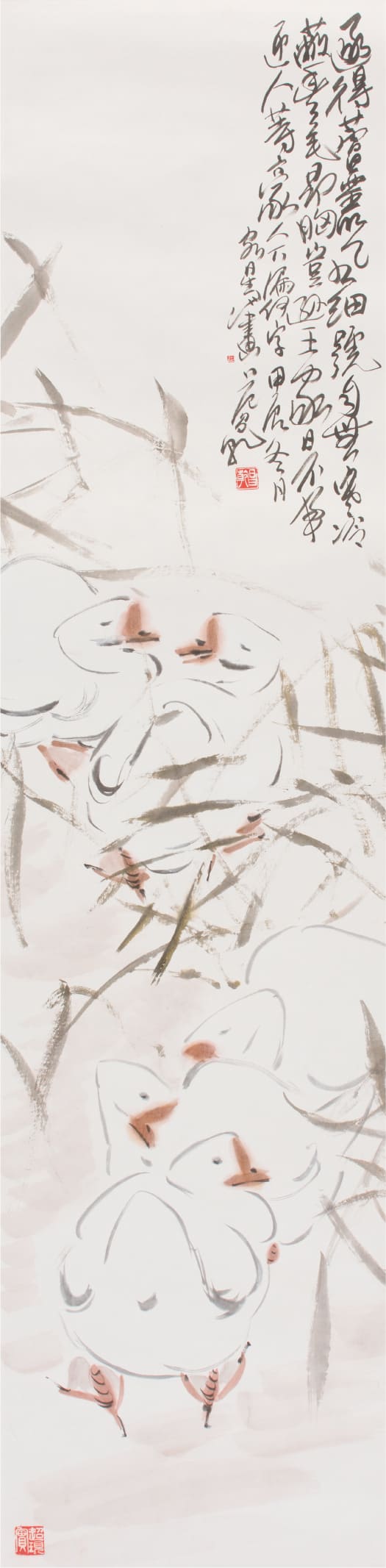 Untitled (Geese) by Fan Chang Tien, 1964, chinese ink and colour on paper.