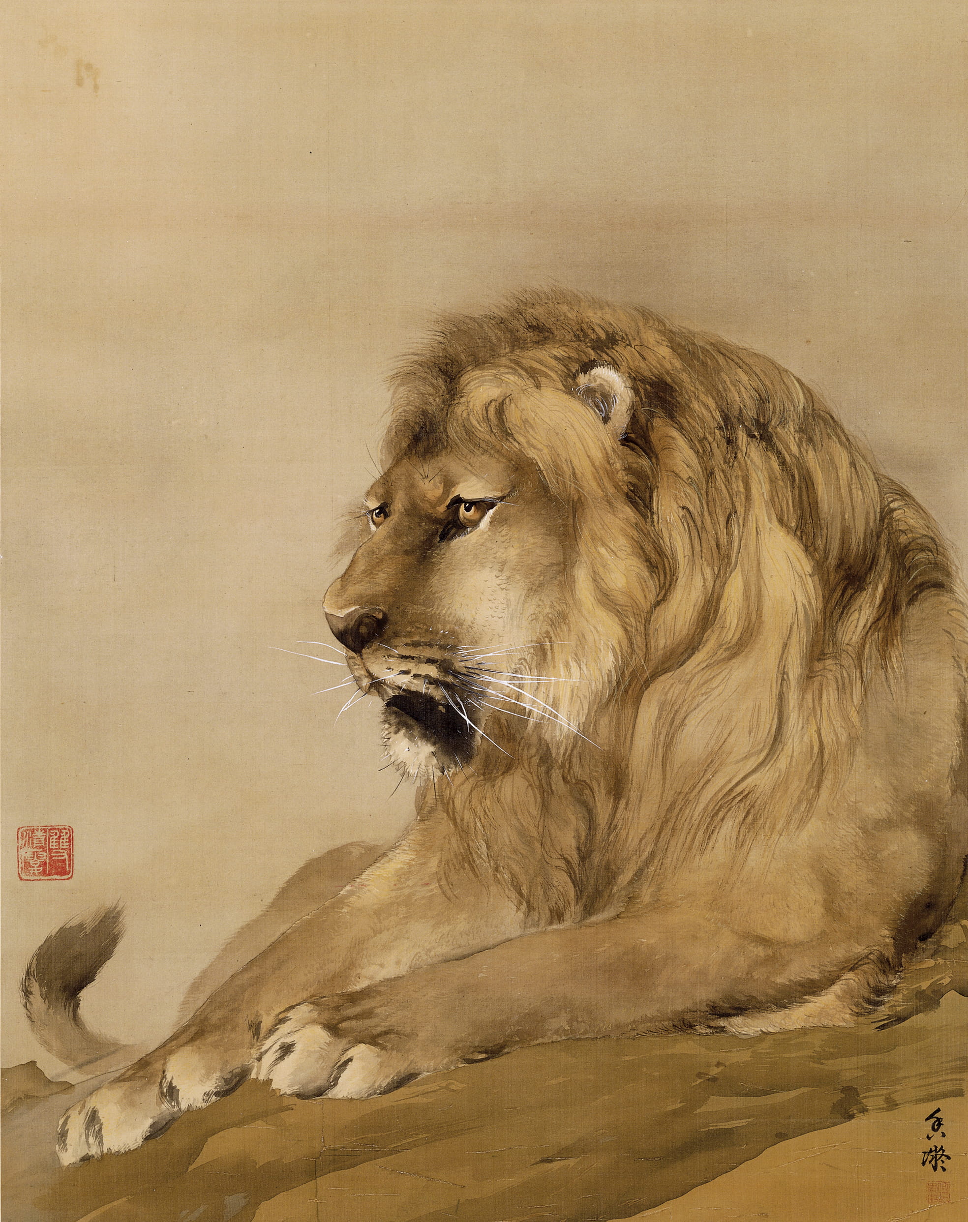 He Xiangning. Lion. 1914. Ink and colour on silk, 63 × 49 cm. Collection of He Xiangning Art Museum.