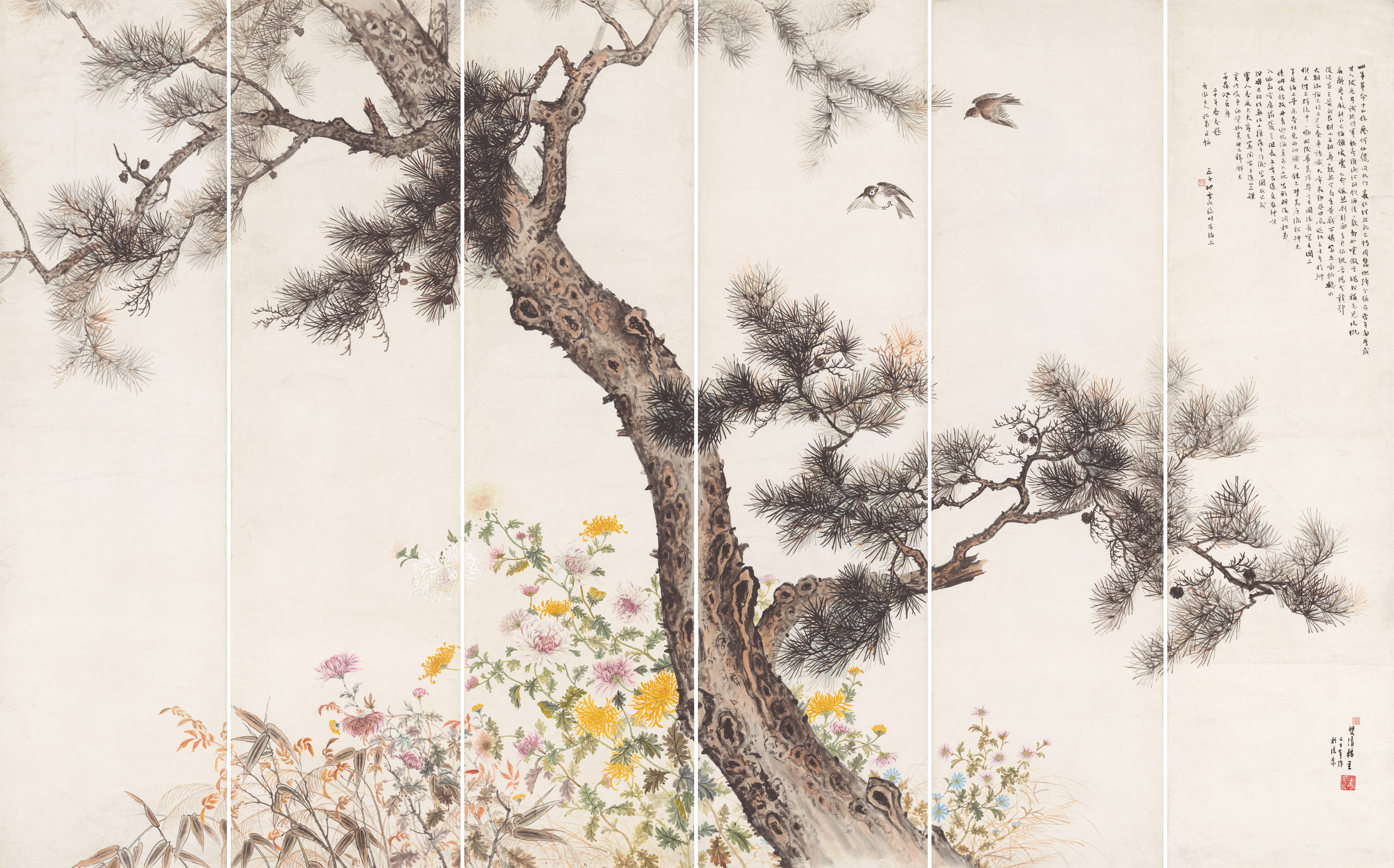 Pine and Chrysanthemums.